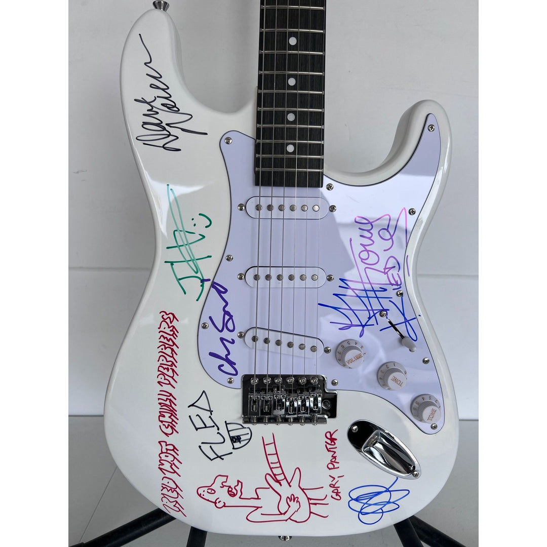 Red Hot Chili Peppers Anthony Kiedis Chad Smith Flea full size electric guitar signed and inscribed with proof.