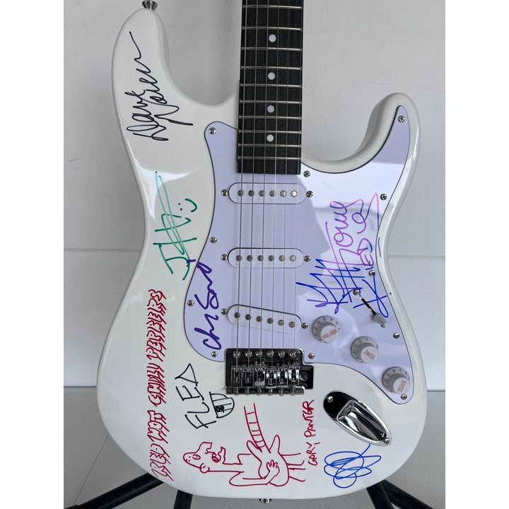 Red Hot Chili Peppers Anthony Kiedis Chad Smith Flea full size electric guitar signed and inscribed with proof.
