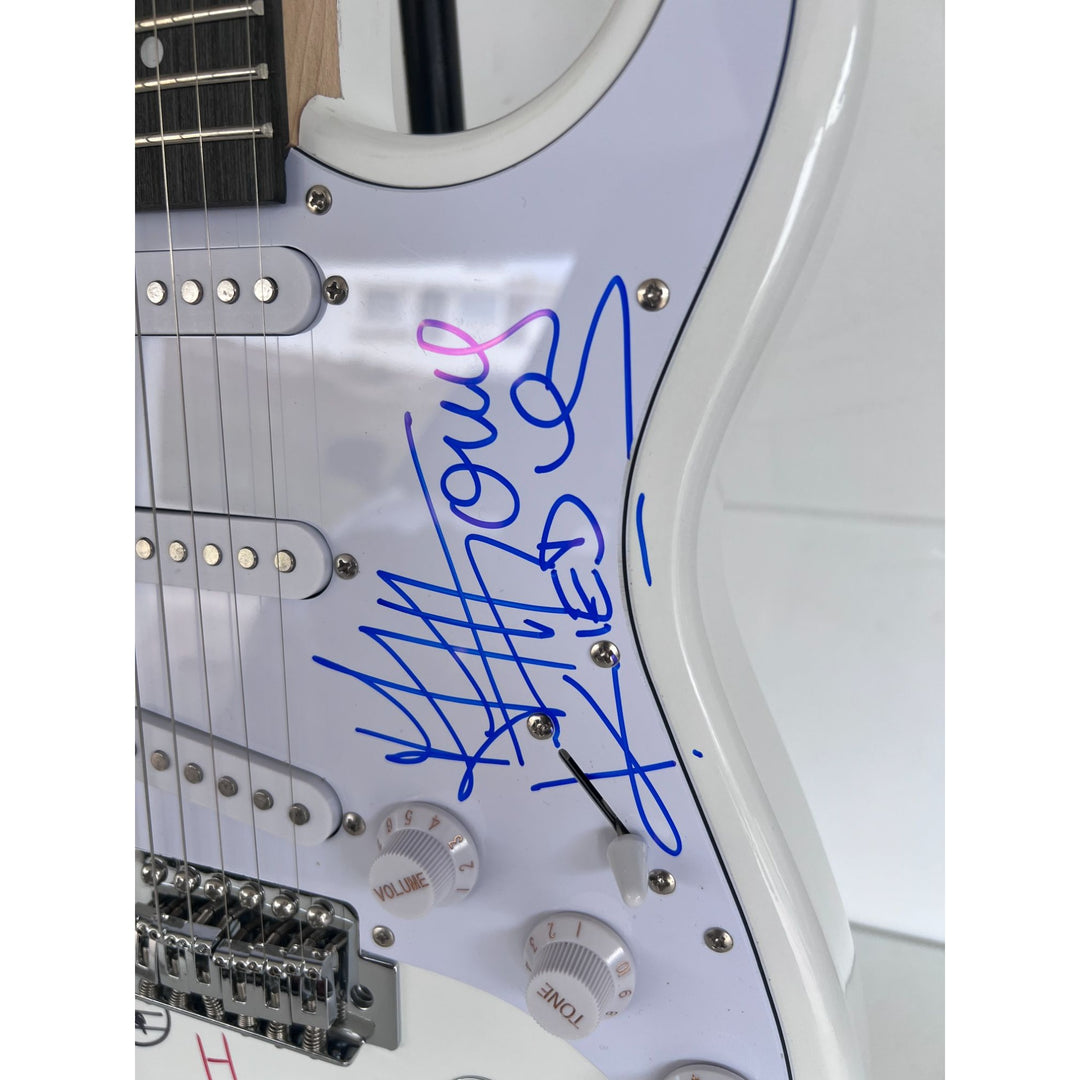 Red Hot Chili Peppers Anthony Kiedis Chad Smith Flea full size electric guitar signed and inscribed with proof.