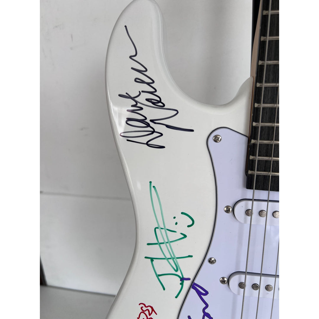 Red Hot Chili Peppers Anthony Kiedis Chad Smith Flea full size electric guitar signed and inscribed with proof.