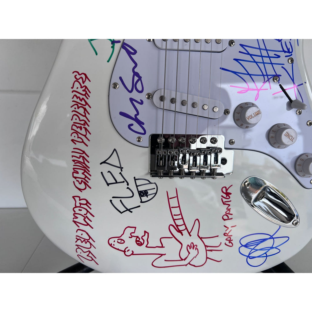 Red Hot Chili Peppers Anthony Kiedis Chad Smith Flea full size electric guitar signed and inscribed with proof.