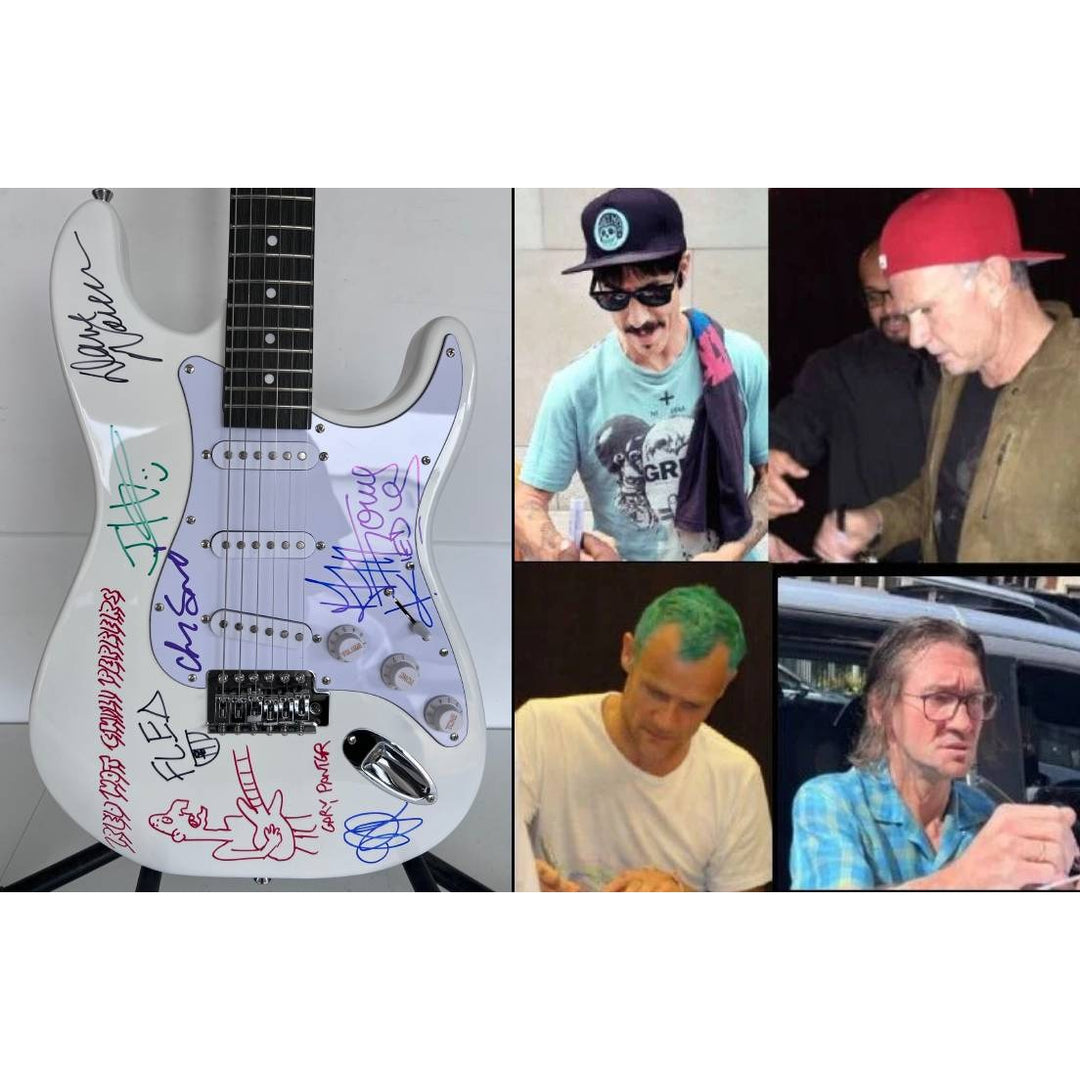 Red Hot Chili Peppers Anthony Kiedis Chad Smith Flea full size electric guitar signed and inscribed with proof.