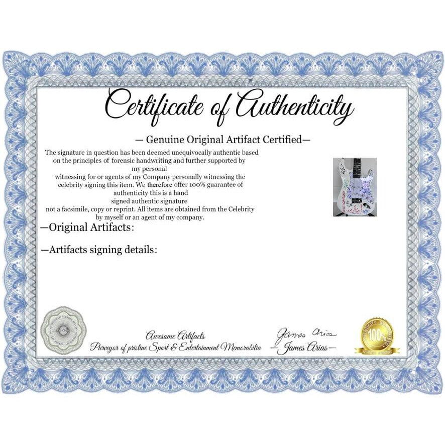 Red Hot Chili Peppers Anthony Kiedis Chad Smith Flea full size electric guitar signed and inscribed with proof.