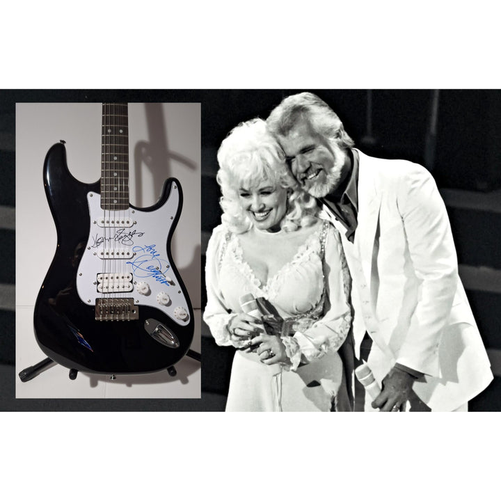Kenny Rogers and Dolly Parton Fender Stratocaster electric guitar signed with proof