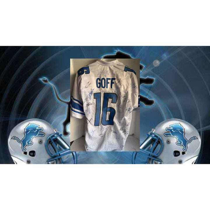 Detroit Lions 2024 Jared Goff San Brown  Aidan Hutchinson 40 members signed jersey with proof