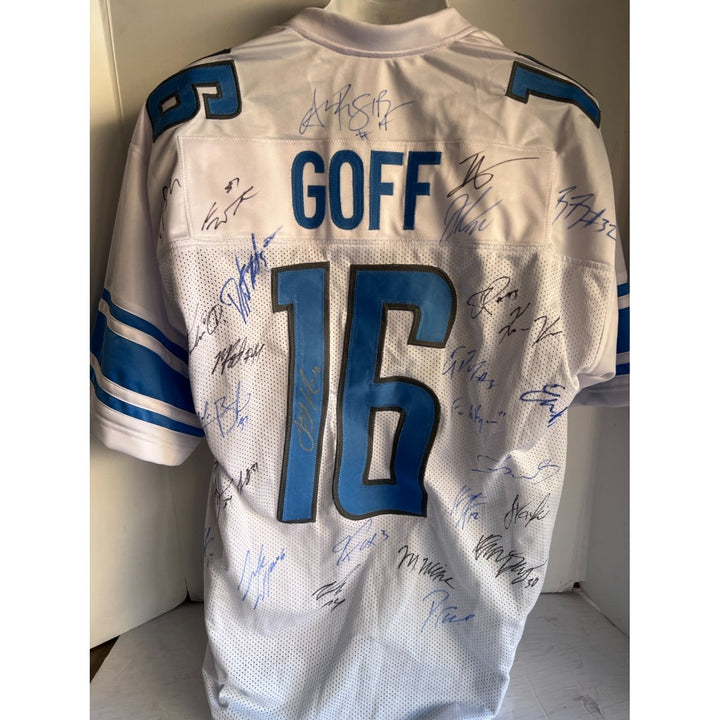 Detroit Lions 2024 Jared Goff San Brown  Aidan Hutchinson 40 members signed jersey with proof