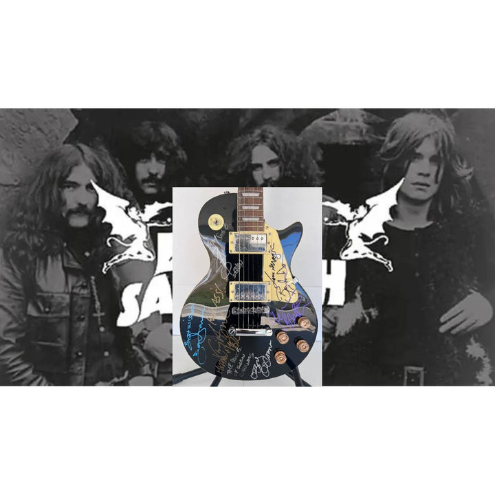 Ozzy Osbourne Randy Rhoads, Ronnie James Dio , Tony Iomi, Geezer Butler, Bill Ward Black Sabath Blsck les paul full size.