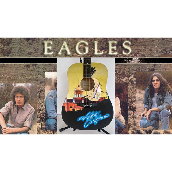 Eagles Glen Frey, Don Henley, Randy Meisner, Bernie Leadon full size acoustic guitar (one of a kind ) signed with proof.