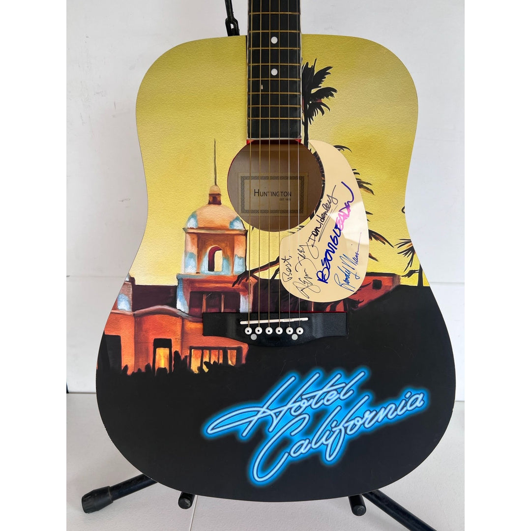 Eagles Glen Frey, Don Henley, Randy Meisner, Bernie Leadon full size acoustic guitar (one of a kind ) signed with proof.