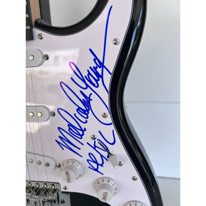 Angus Young & Malcolm Young Brian Johnston Cliff Williams Phil Rudd electric guitar signed with proof.