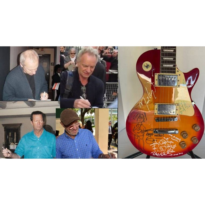 Mark knopfler Phil Collins Eric Clapton and Sting vintage Cherry les paul guitar signed with proof