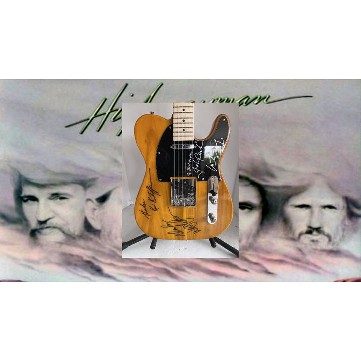 Johnny Cash Waylon Jennings Willie Nelson Kris Kristofferson The Highwaymen Telecaster electric guitar signed with proof