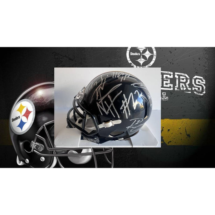 Pittsburgh Steelers TJ Watt Russell Wilson George Pickens Nahjee Harris Riddell mini helmet signed with proof