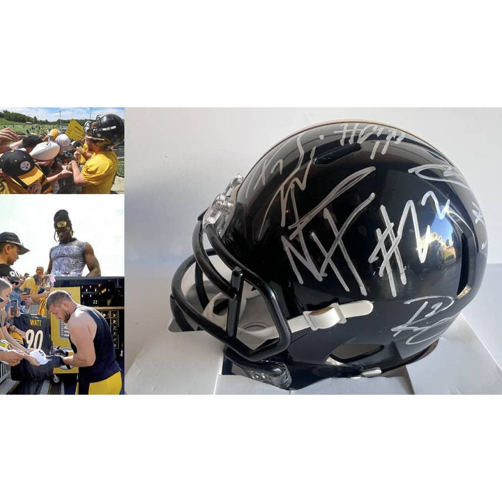 Pittsburgh Steelers TJ Watt Russell Wilson George Pickens Nahjee Harris Riddell mini helmet signed with proof