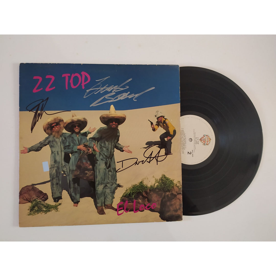 Frank Beard Dusty Hill Billy Gibbons ZZ Top El Loco original LP signed with proof