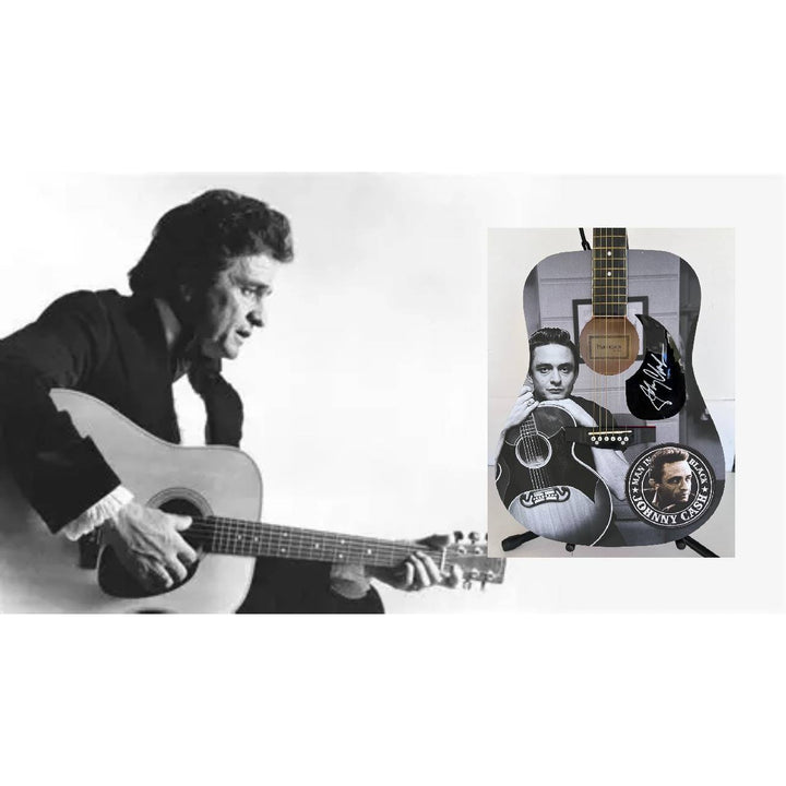 Johnny Cash one of a kind full size acoustic guitar signed with poof.
