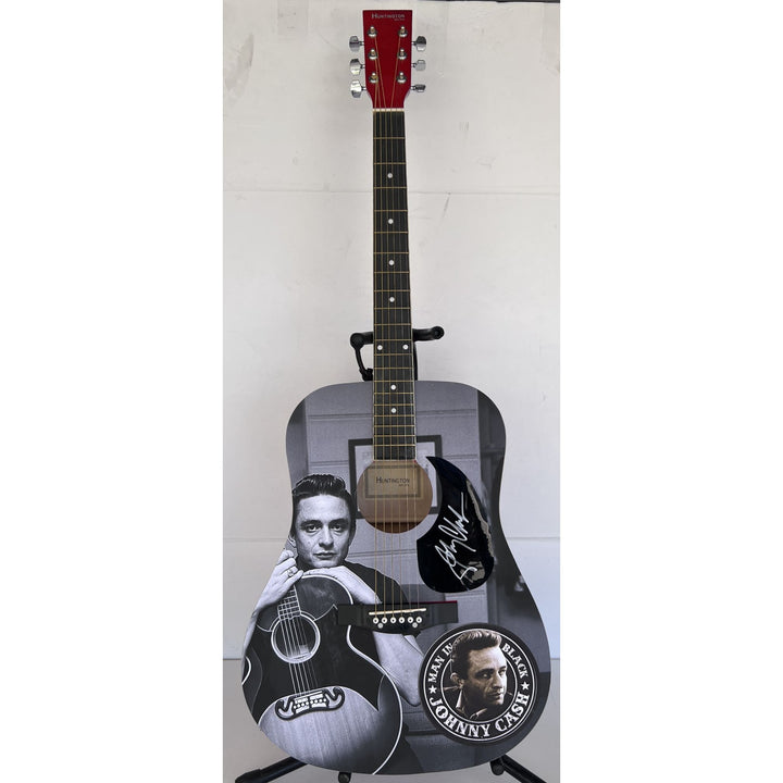 Johnny Cash one of a kind full size acoustic guitar signed with poof.