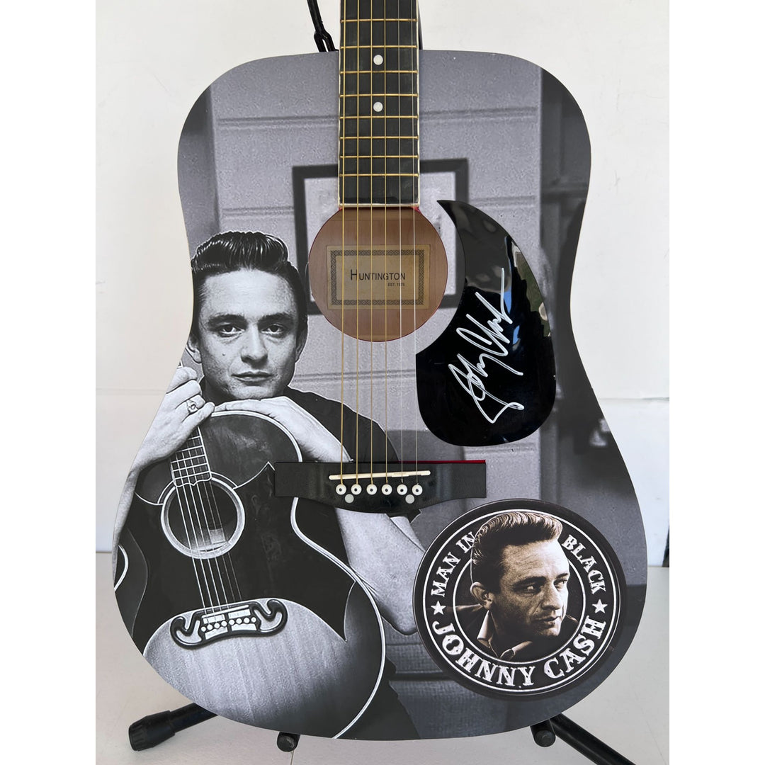 Johnny Cash one of a kind full size acoustic guitar signed with poof.