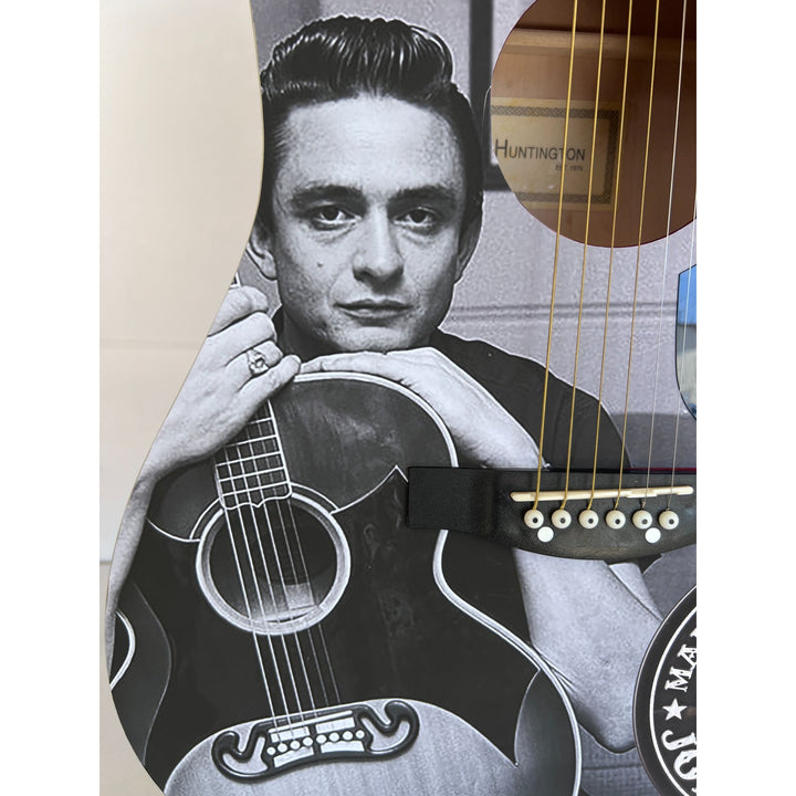 Johnny Cash one of a kind full size acoustic guitar signed with poof.