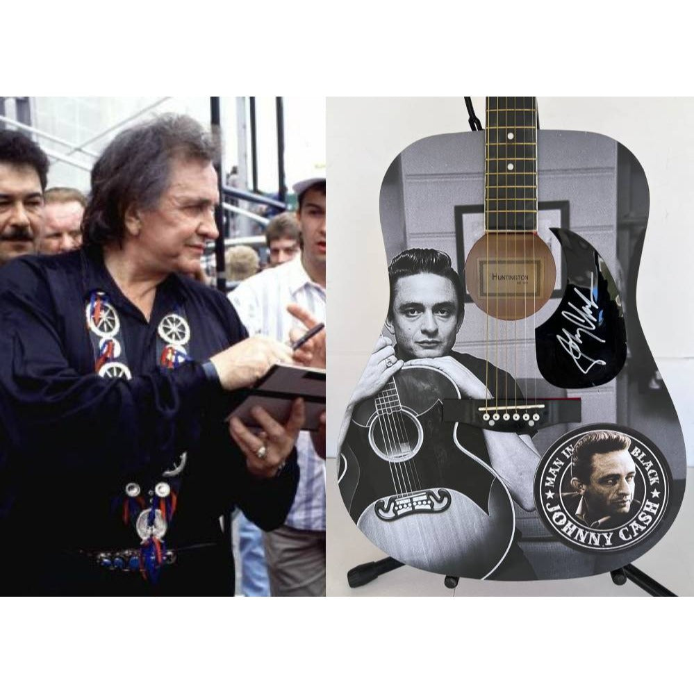 Johnny Cash one of a kind full size acoustic guitar signed with poof.