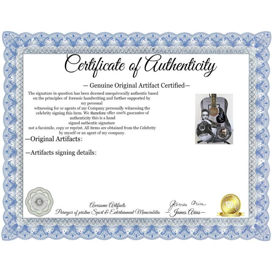 Johnny Cash one of a kind full size acoustic guitar signed with poof.