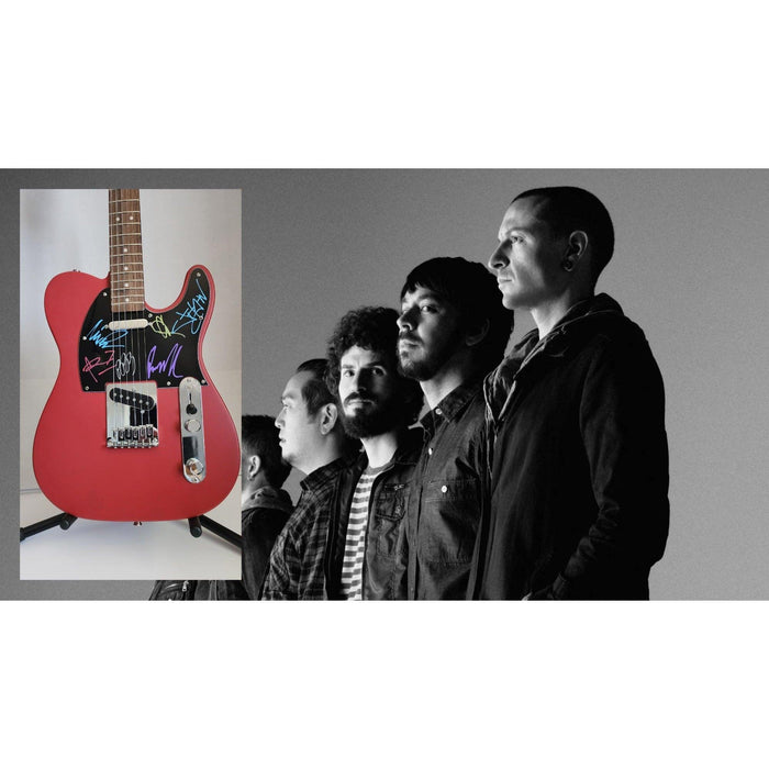 Linkin Park Chester Bennington, Mike Shinoda, Brad Delson, Dave Farrell, Joe Hahn, Rob Bourdon authentic Fender telecaster electric guitar signed