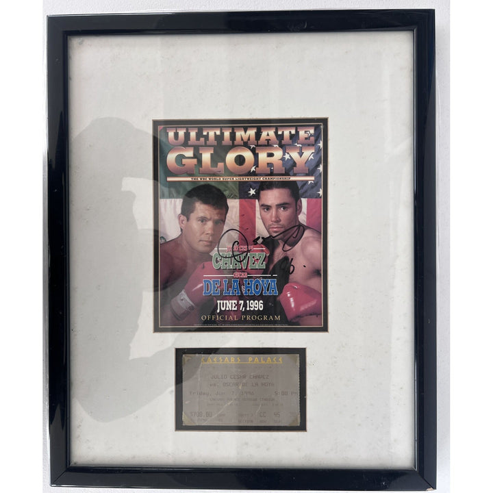 Oscar De La Hoya fight program and fight ticket (Julio Cesar Chavez) signed.