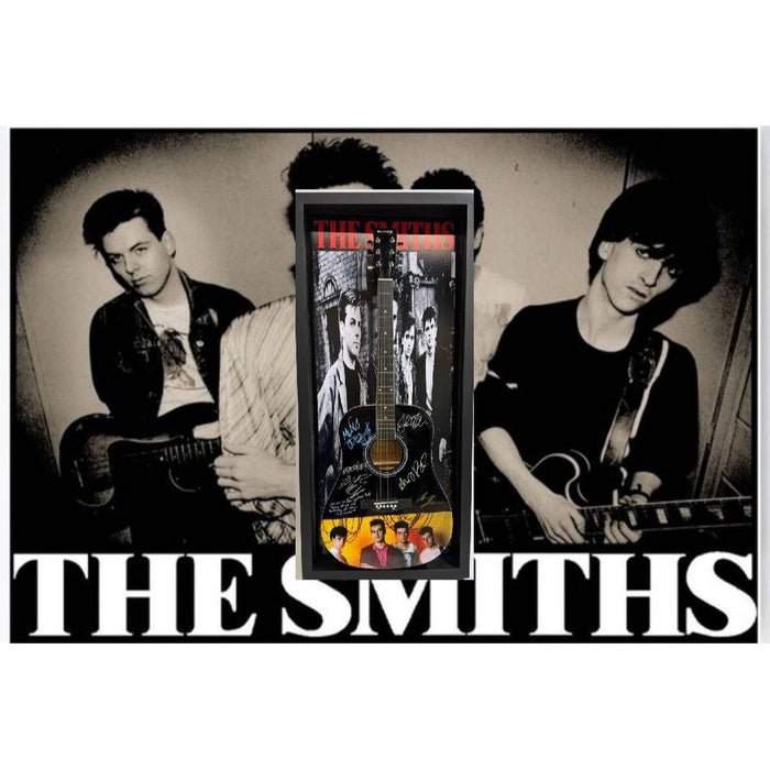 The Smiths Patrick Morrisey Johnny Mar complete band acoustic guitar signed and framed 21x46 with proof