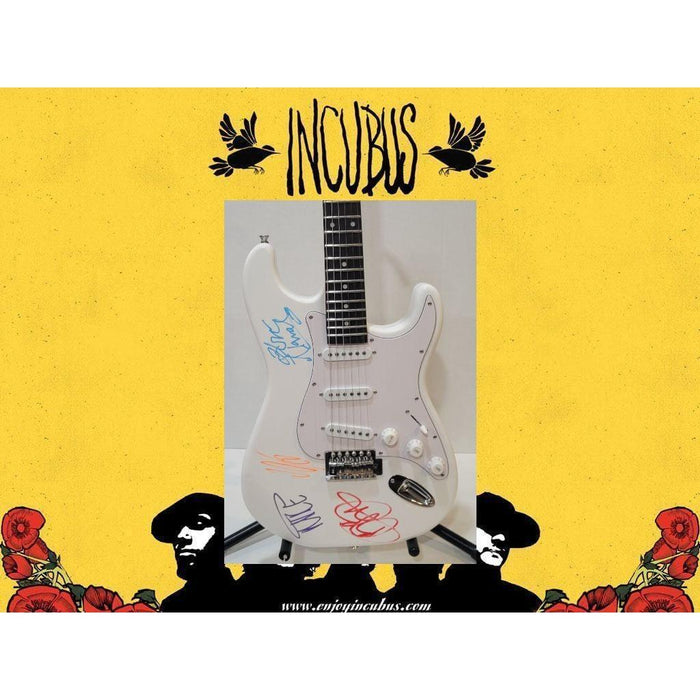 Incubus Dirk Lance, Jose Pasillas, Mike Einzinger and Brandon Boyd Stratocaster electric guitar signed with proof