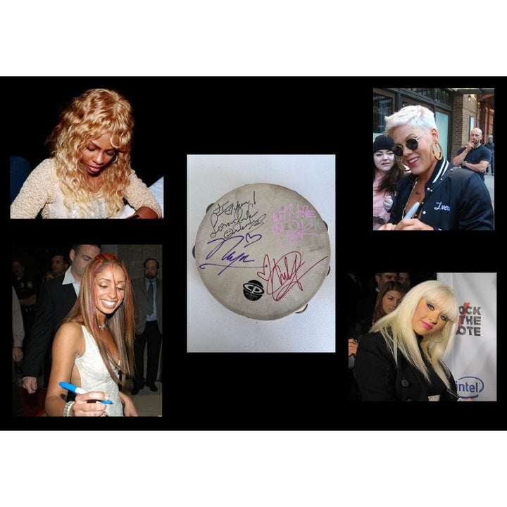 Christina Aguilera Lil Kim, Mya, Pink Lady Marmalade Moulin Rouge tambourine signed with proof.