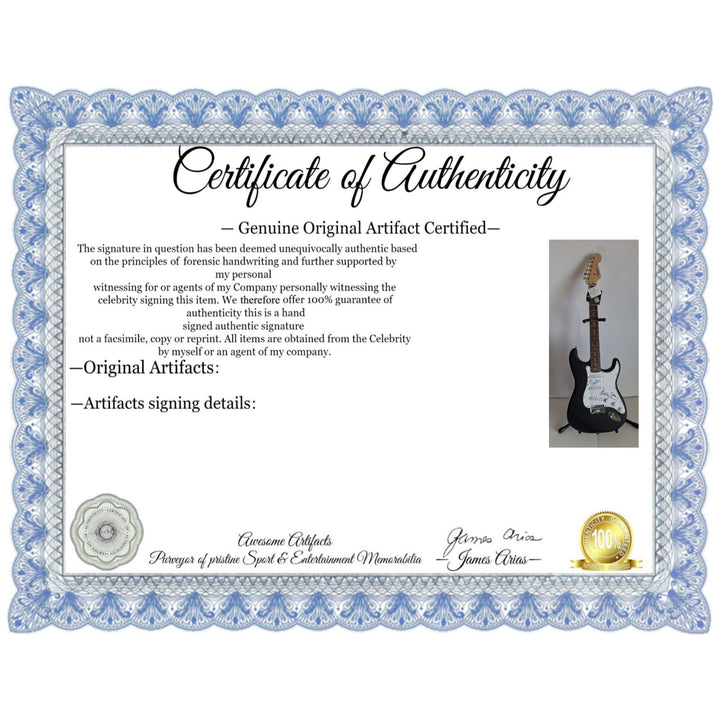 Joan Baez & Bob Dylan, authentic Fender Stratocaster electric guitar signed with proof