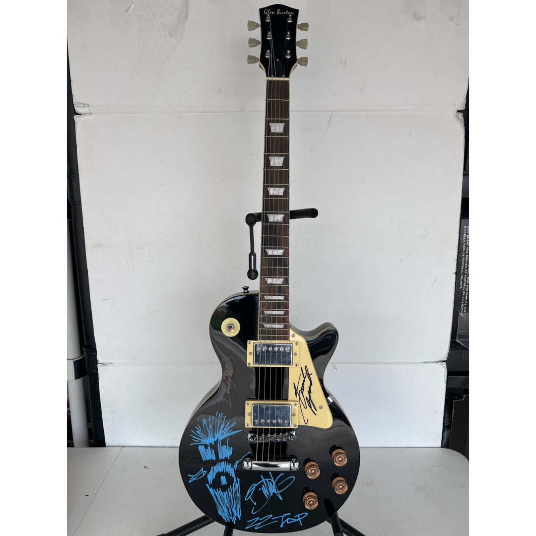 ZZ Top vintage les paul electric guitar Billy Gibbons with sketch Frank Beard Dusty Hill signed with proof.