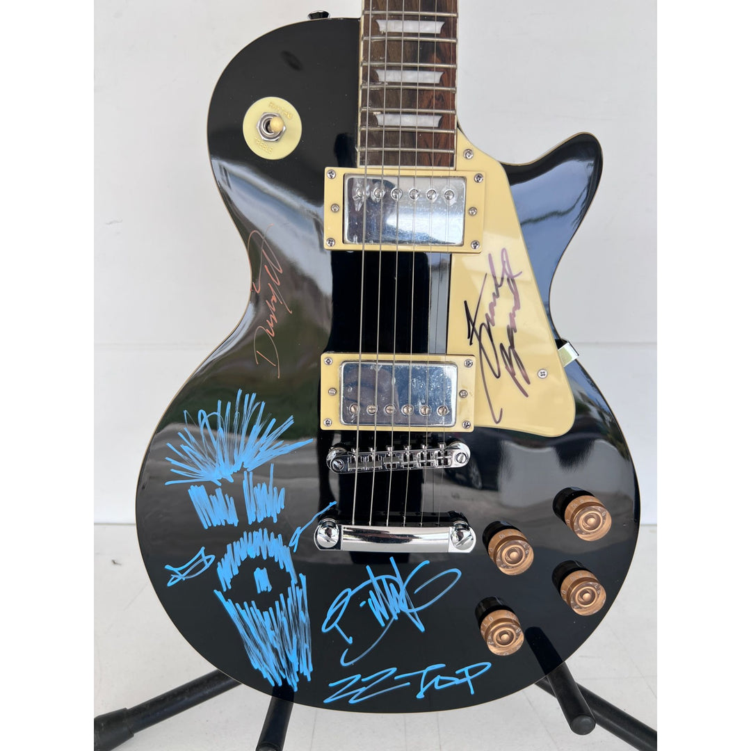 ZZ Top vintage les paul electric guitar Billy Gibbons with sketch Frank Beard Dusty Hill signed with proof.