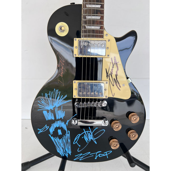 ZZ Top vintage les paul electric guitar Billy Gibbons with sketch Frank Beard Dusty Hill signed with proof.