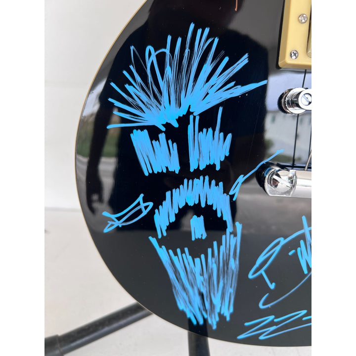 ZZ Top vintage les paul electric guitar Billy Gibbons with sketch Frank Beard Dusty Hill signed with proof.