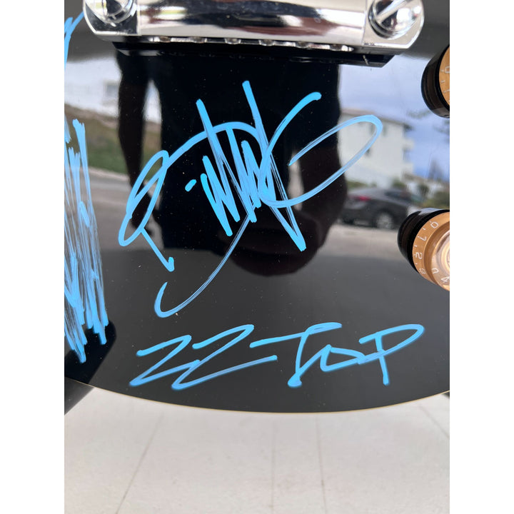 ZZ Top vintage les paul electric guitar Billy Gibbons with sketch Frank Beard Dusty Hill signed with proof.