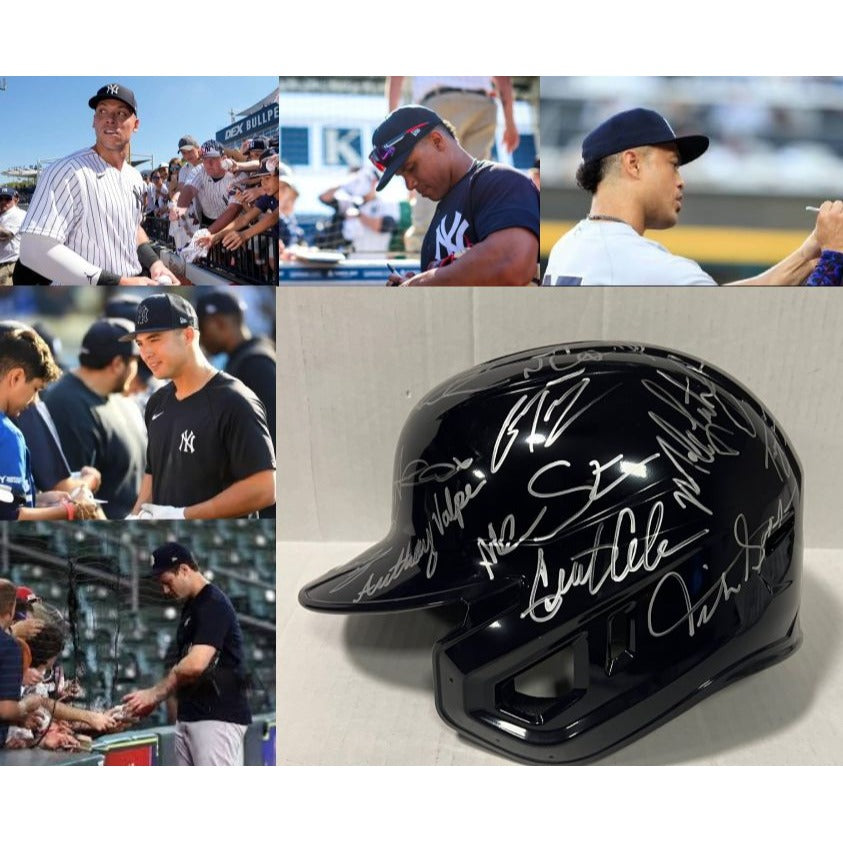 Aaron judge Juan Soto New York Yankees 2024 full size batting helmet team signed