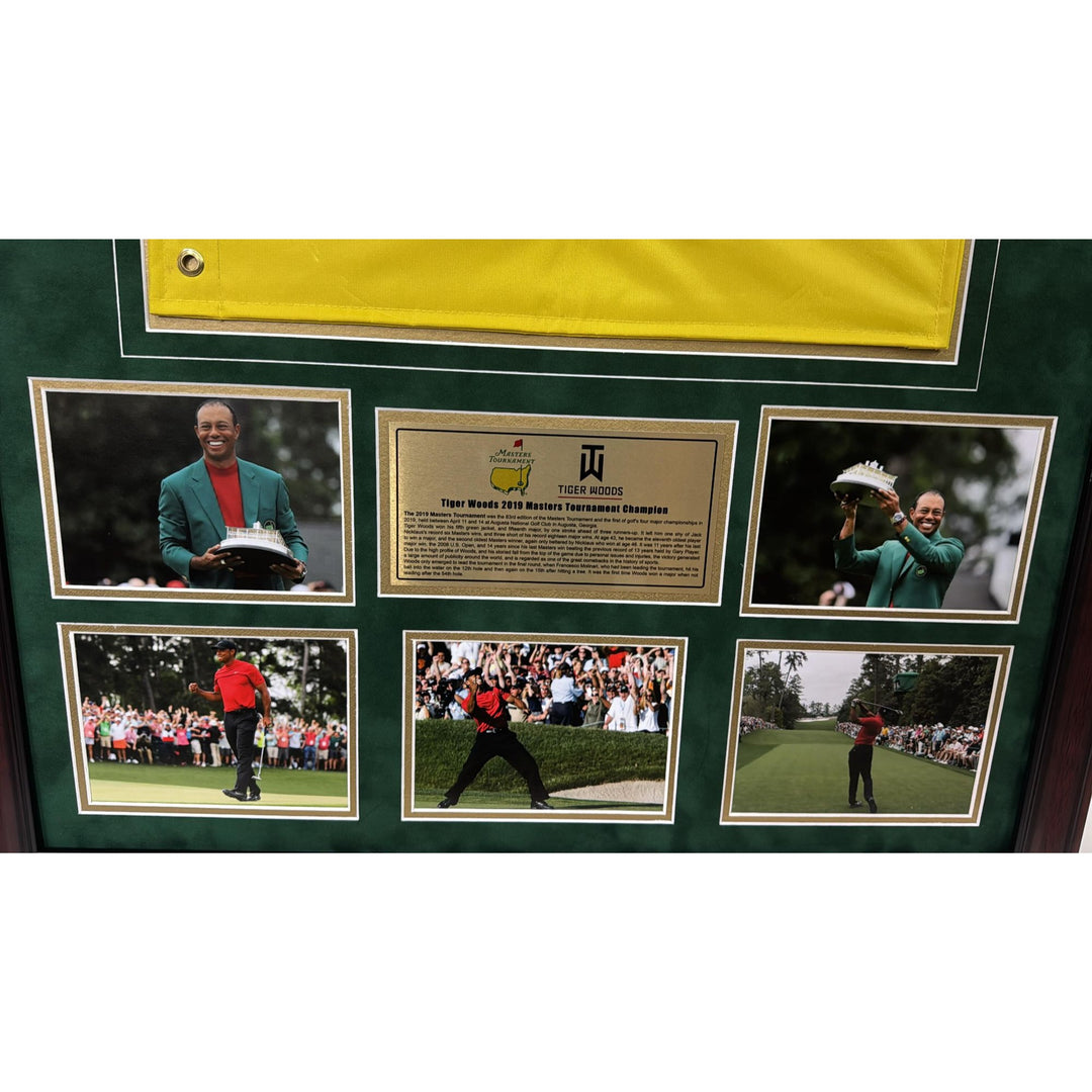 Tiger Woods 2019 Masters flag signed with proof, 2019 Masters ticket & museum quality frame