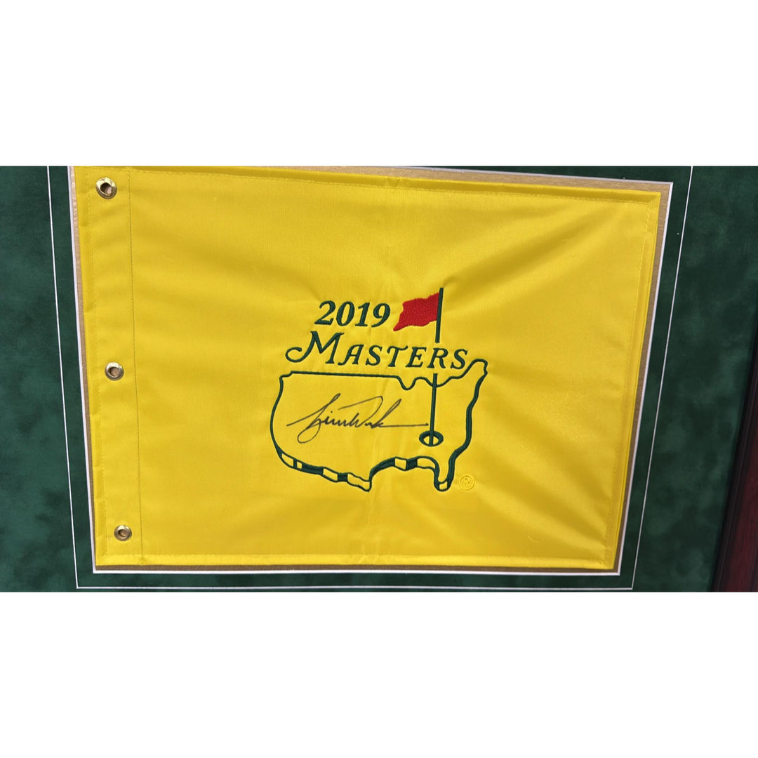 Tiger Woods 2019 Masters flag signed with proof, 2019 Masters ticket & museum quality frame