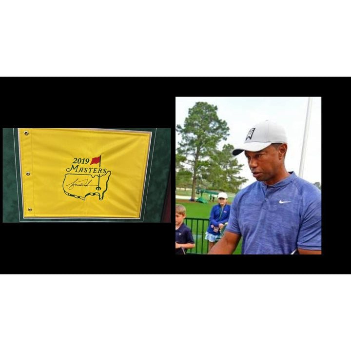 Tiger Woods 2019 Masters flag signed with proof, 2019 Masters ticket & museum quality frame