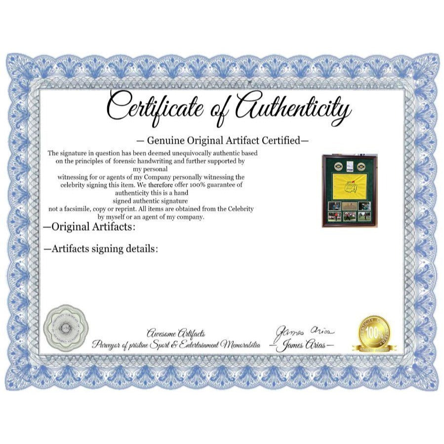 Tiger Woods 2019 Masters flag signed with proof, 2019 Masters ticket & museum quality frame