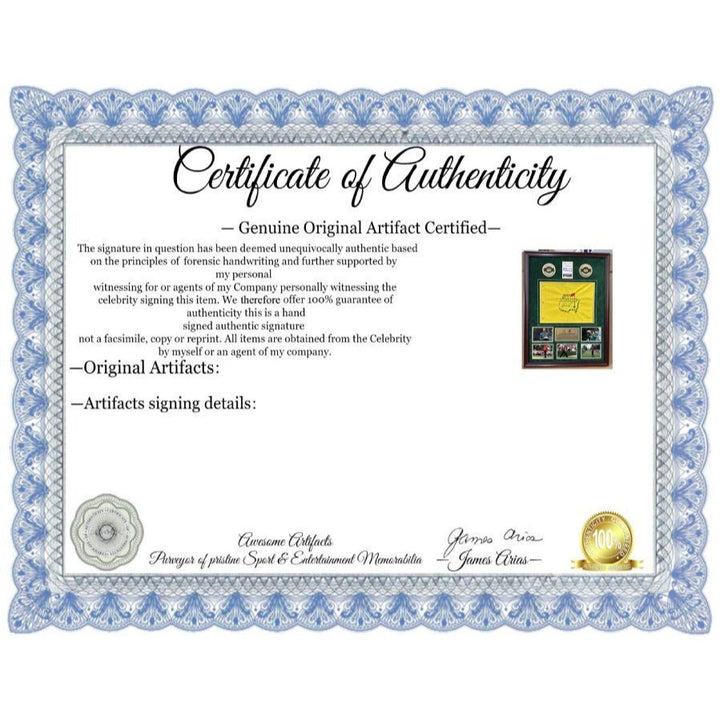 Tiger Woods 2019 Masters flag signed with proof, 2019 Masters ticket & museum quality frame