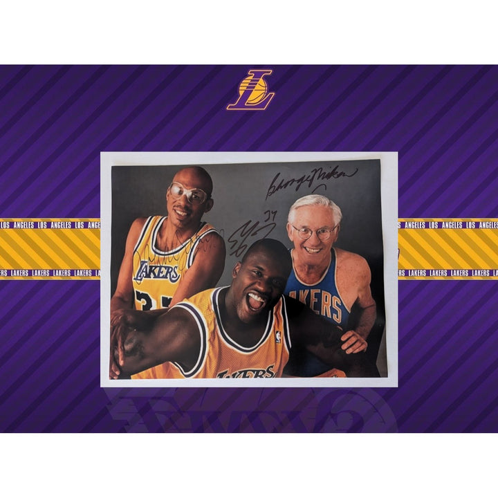 Los Angeles Lakers George Mikan (Minnesota) Kareem Abdul Jabbar,.Shaquille O'Neal 11x14 photo signed with proof