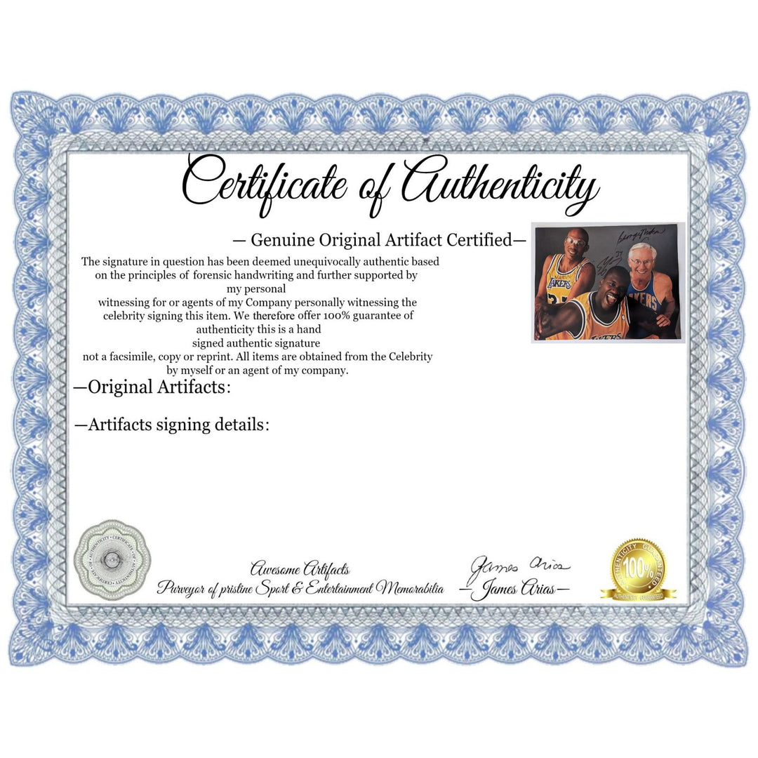 Los Angeles Lakers George Mikan (Minnesota) Kareem Abdul Jabbar,.Shaquille O'Neal 11x14 photo signed with proof