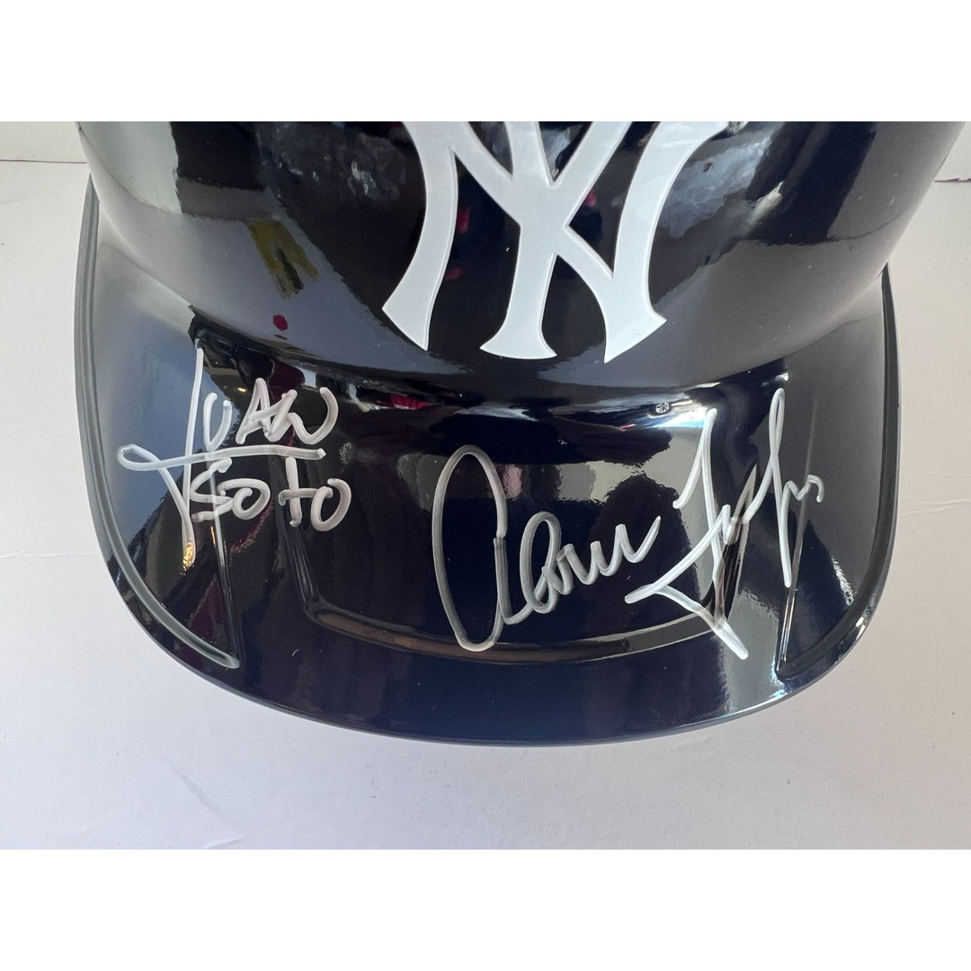 New York Yankees MLB authentic game model full size batting helmet signed by Aaron Judge Juan Soto