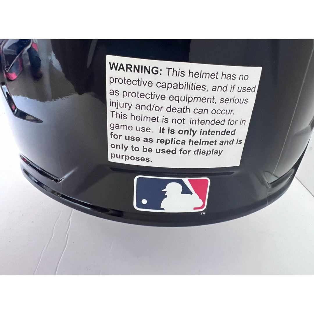 New York Yankees MLB authentic game model full size batting helmet signed by Aaron Judge Juan Soto