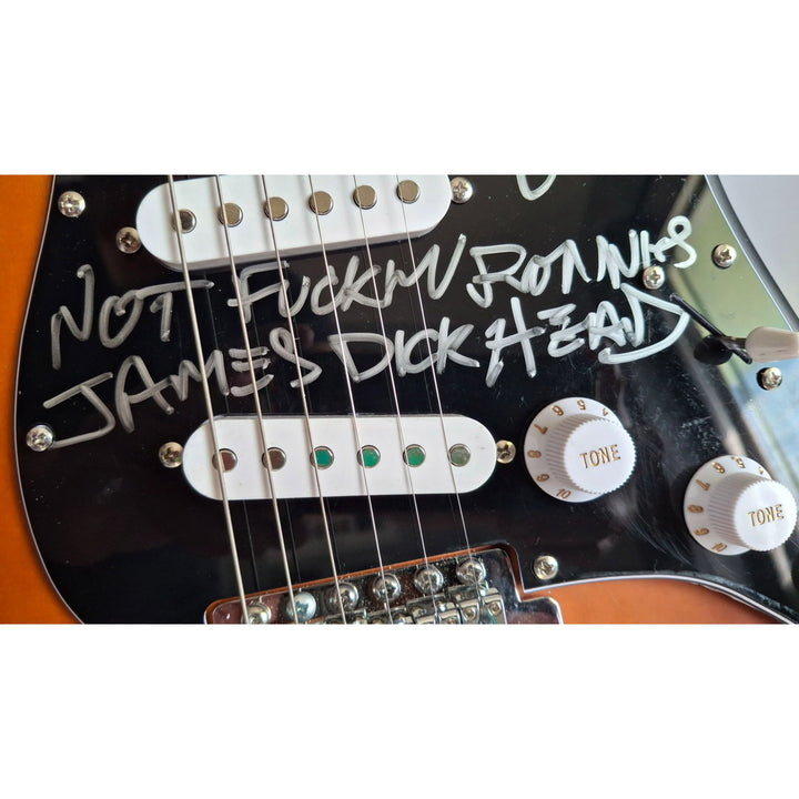 Black Sabbath, Ozzy Osbourne, signed with inscription for Ronnie James Dio, Fender Stratocaster electric guitar signed with proof