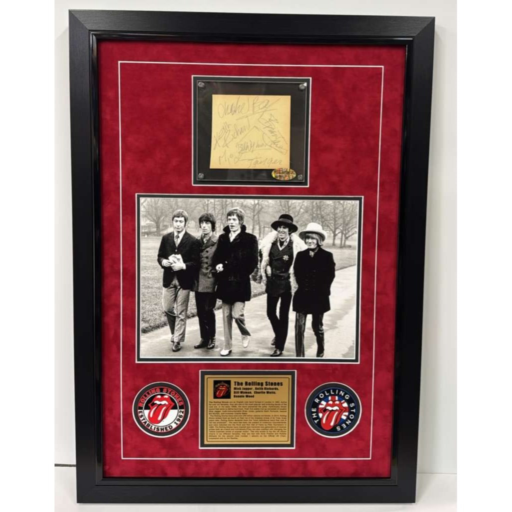 Rolling Stones vintage Autograph book page signed by original members Brian Jones Bill Wyman Mick, Keith & Charlie
