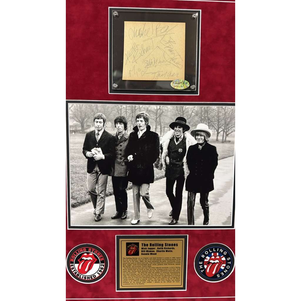 Rolling Stones vintage Autograph book page signed by original members Brian Jones Bill Wyman Mick, Keith & Charlie