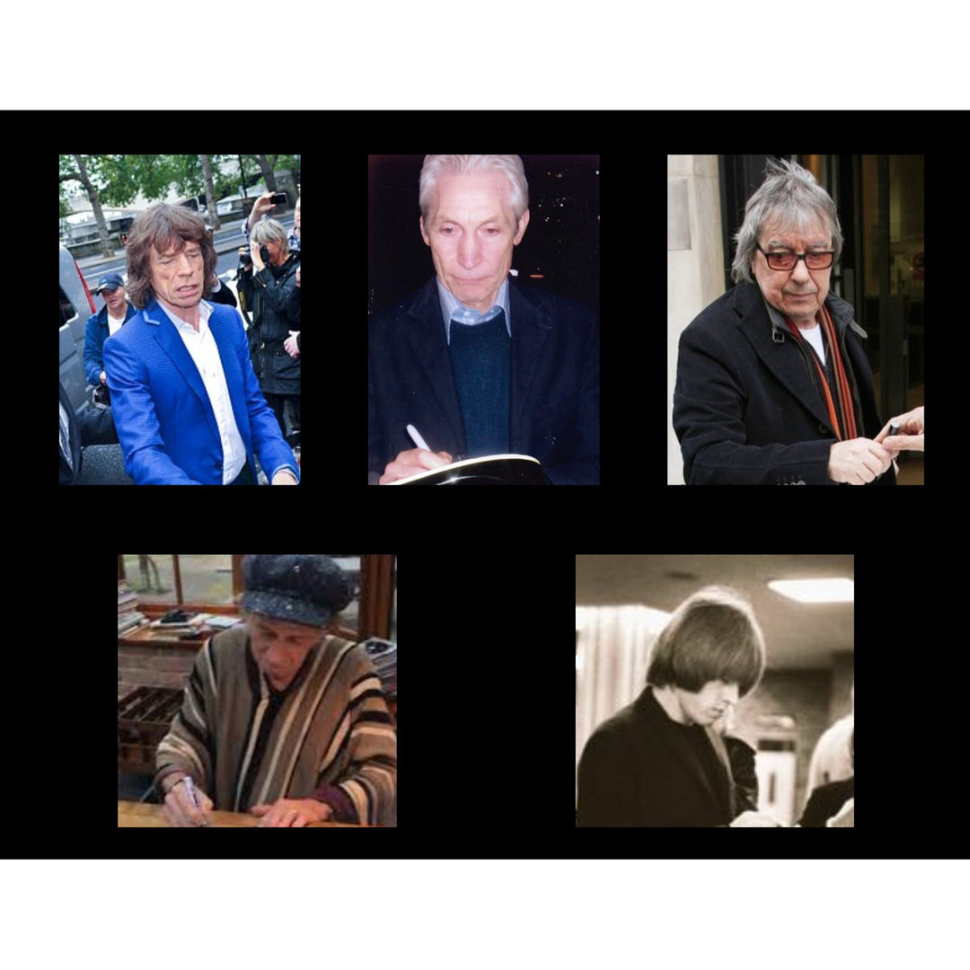 Rolling Stones vintage Autograph book page signed by original members Brian Jones Bill Wyman Mick, Keith & Charlie